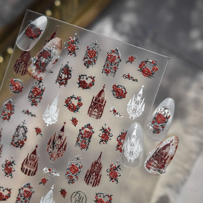 Gothic Rose Nail Stickers - Spider Web & Cathedral Design Decals 5337