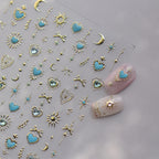 Gothic Sacred Heart 5D Nail Stickers | Celestial Sun & Moon Metallic Nail Art