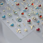 Gothic Sacred Heart 5D Nail Stickers | Celestial Sun & Moon Metallic Nail Art