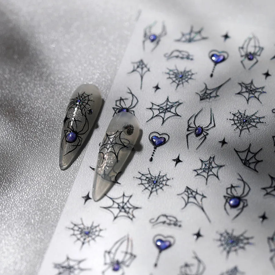 Gothic Spider & Heart Nail Stickers | Y2K Halloween Nail Art Decals M593