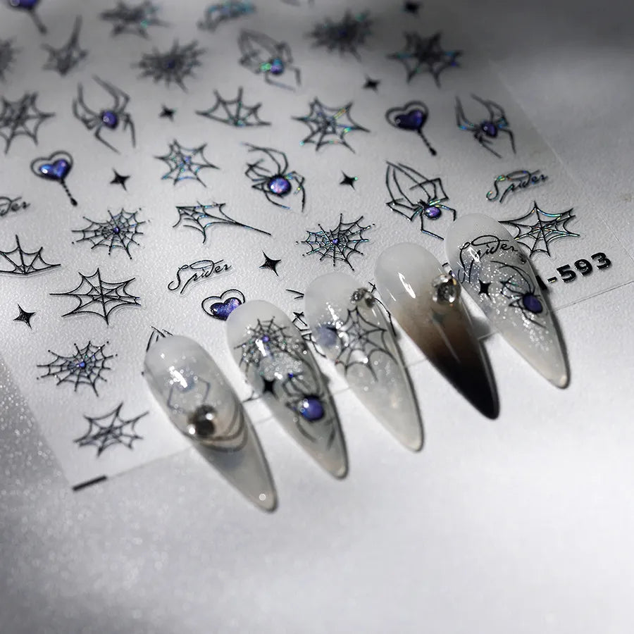 Gothic Spider & Heart Nail Stickers | Y2K Halloween Nail Art Decals M593