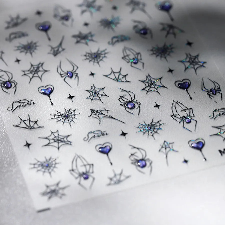 Gothic Spider & Heart Nail Stickers | Y2K Halloween Nail Art Decals M593