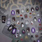 Gothic Spiderweb & Gem Silver Halloween Nail Stickers 1500