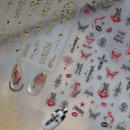 Gothic Y2K Nail Stickers - 3D Chrome Cross, Flame & Butterfly Decals