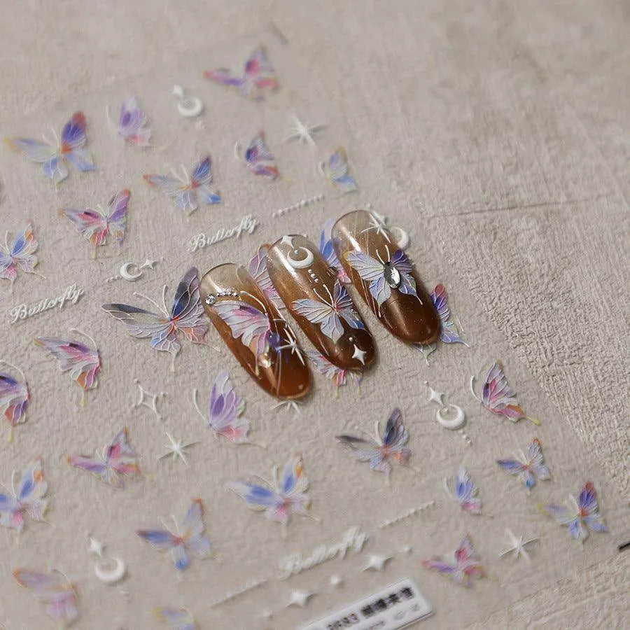 Gradient Butterfly Nail Art Stickers Adhesive Embossed Wings Sticker Decals 