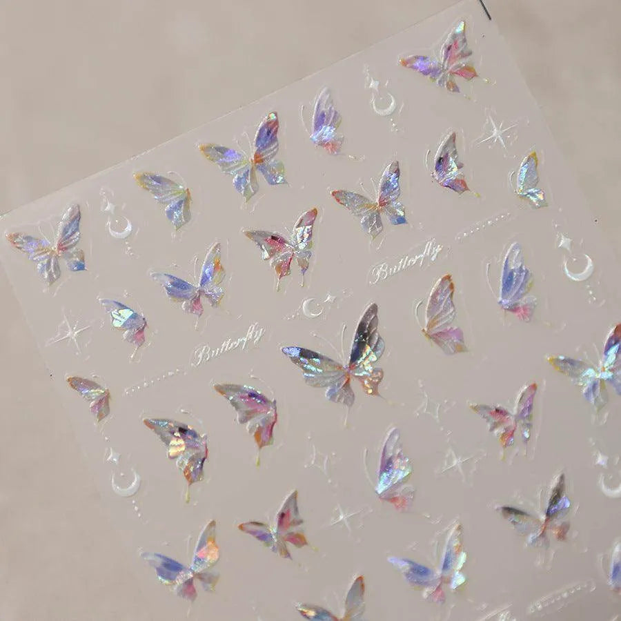 Gradient Butterfly Nail Art Stickers Adhesive Embossed Wings Sticker Decals 