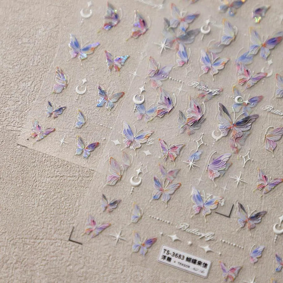 Gradient Butterfly Nail Art Stickers Adhesive Embossed Wings Sticker Decals 
