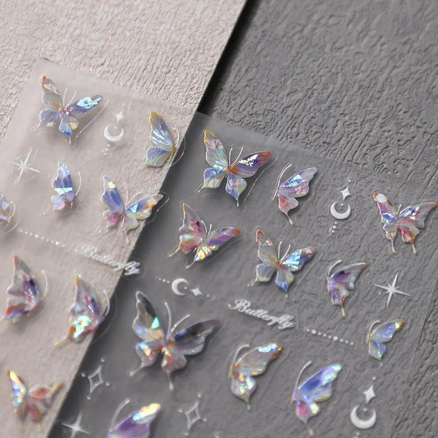 Gradient Butterfly Nail Art Stickers Adhesive Embossed Wings Sticker Decals 
