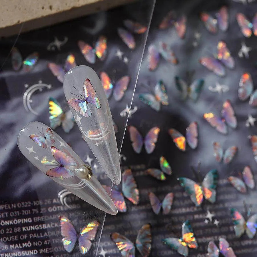 Gradient Butterfly Nail Art Stickers Laser Butterfly Adhesive Embossed Sticker Decals 