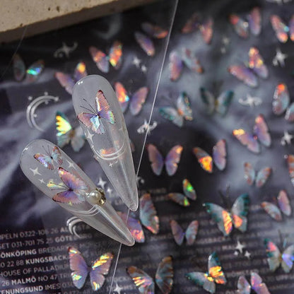 Gradient Butterfly Nail Art Stickers Laser Butterfly Adhesive Embossed Sticker Decals 