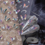 Gradient Butterfly Nail Art Stickers Laser Butterfly Adhesive Embossed Sticker Decals M495