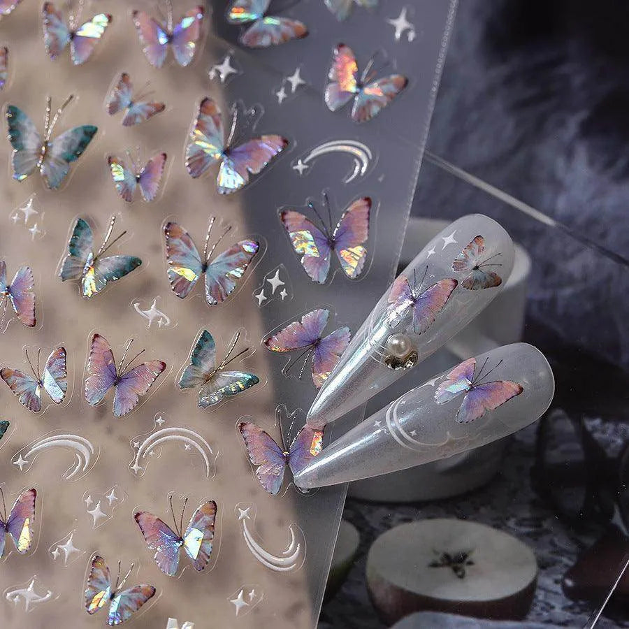 Gradient Butterfly Nail Art Stickers Laser Butterfly Adhesive Embossed Sticker Decals M495