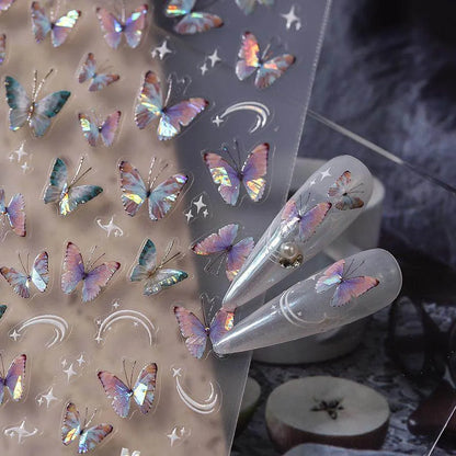 Gradient Butterfly Nail Art Stickers Laser Butterfly Adhesive Embossed Sticker Decals M495