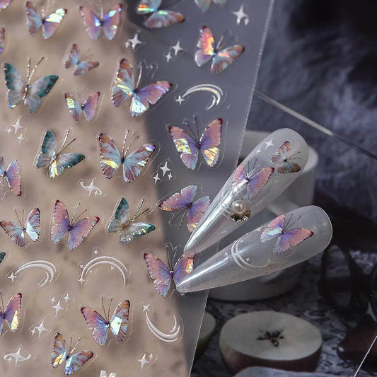 Gradient Butterfly Nail Art Stickers Laser Butterfly Adhesive Embossed Sticker Decals M495