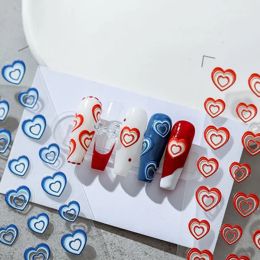 Gradient Love Heart Nail Art Stickers Adhesive Slider Heart Embossed Sticker Decals For Valentine's Day TS1550