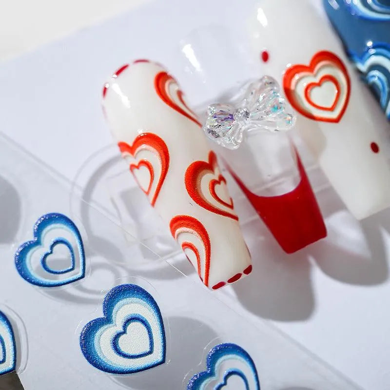Gradient Love Heart Nail Art Stickers Adhesive Slider Heart Embossed Sticker Decals For Valentine's Day TS1550