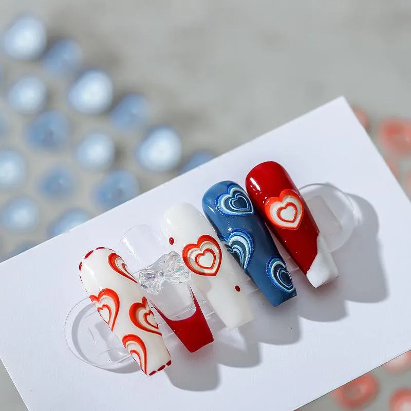 Gradient Love Heart Nail Art Stickers Adhesive Slider Heart Embossed Sticker Decals For Valentine's Day TS1550