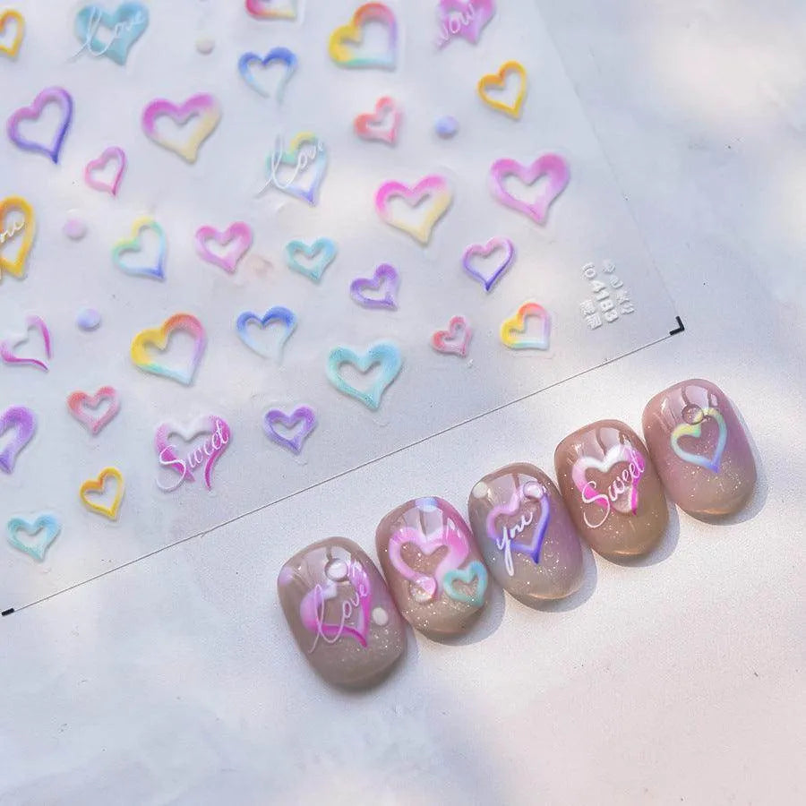 Gradient Love Nail Art Stickers Heart Adhesive Embossed Sticker Decals to4183