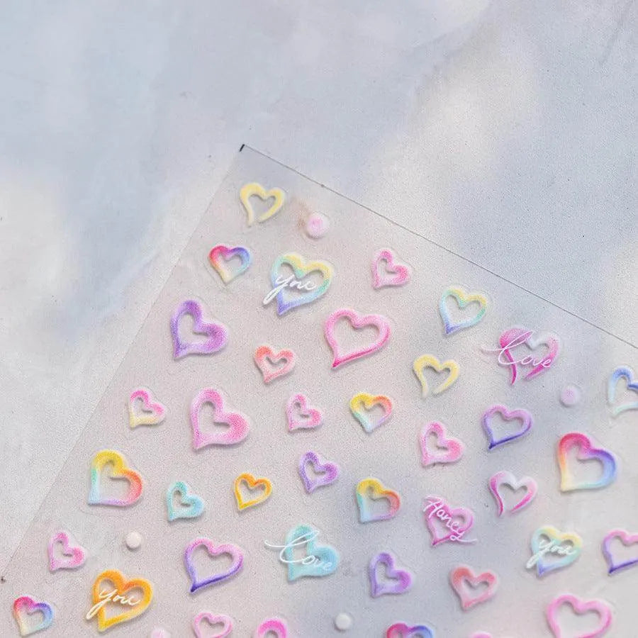 Gradient Love Nail Art Stickers Heart Adhesive Embossed Sticker Decals to4183