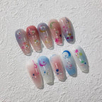 Gradient Moon Nail Art Stickers Adhesive Sliders Jelly Star Embossed Sticker Decals TL043