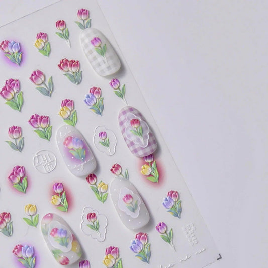 Gradient Tulip Nail Art Stickers Adhesive Embossed Daisy Flower Sticker Decals to3119