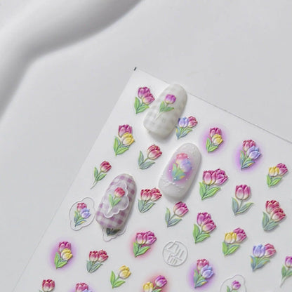 Gradient Tulip Nail Art Stickers Adhesive Embossed Daisy Flower Sticker Decals to3119
