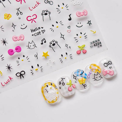 Graffiti Kitten Nail Art Stickers Adhesive Embossed Cartoon Cat Sticker Decals to4224