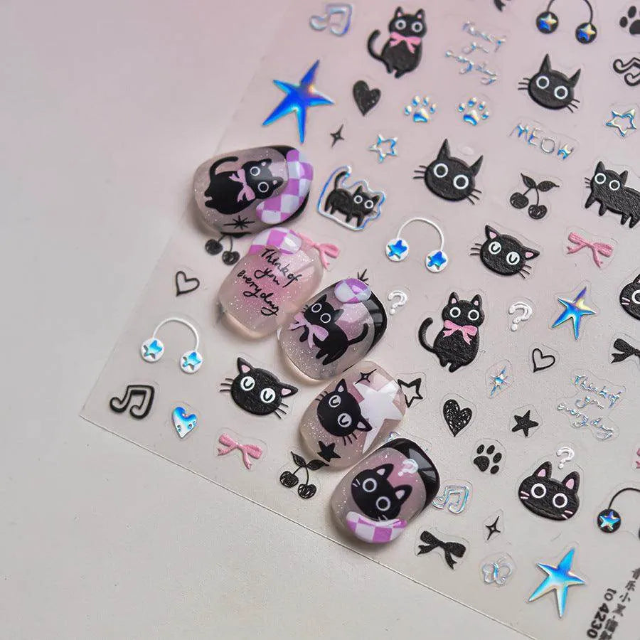 Graffiti Kitten Nail Art Stickers Adhesive Embossed Cartoon Cat Sticker Decals to4224