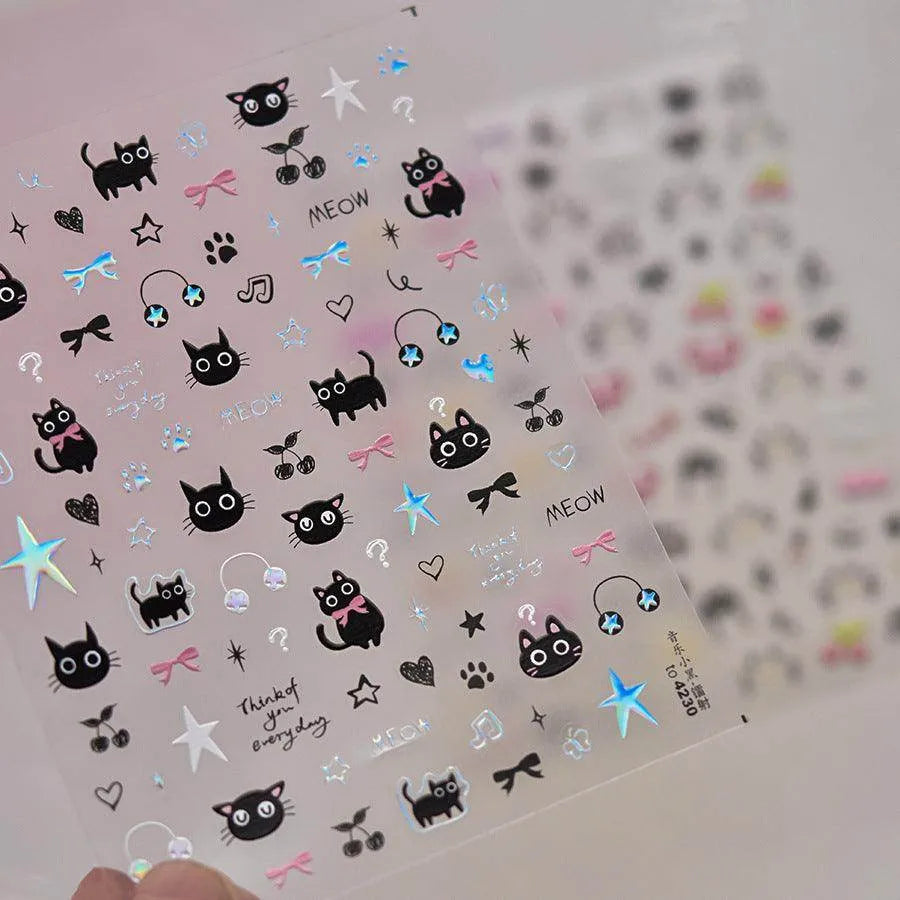 Graffiti Kitten Nail Art Stickers Adhesive Embossed Cartoon Cat Sticker Decals to4224