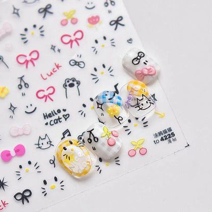 Graffiti Kitten Nail Art Stickers Adhesive Embossed Cartoon Cat Sticker Decals to4224
