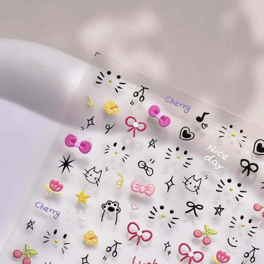 Graffiti Kitten Nail Art Stickers Adhesive Embossed Cartoon Cat Sticker Decals to4224