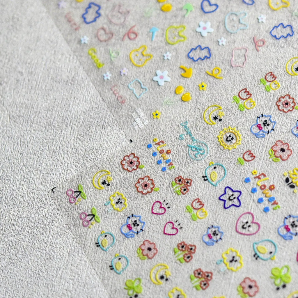 Graffiti Nail Stickers 5D Embossed Flower Nail Art Sticker Decals Adhesive Manicure Accessories to859