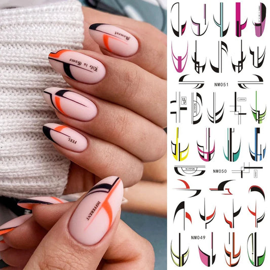 Graphic Art Nail Water Decals | Abstract Lines, Y2K Hearts & Swirls Nail Slider Stickers NM049-060