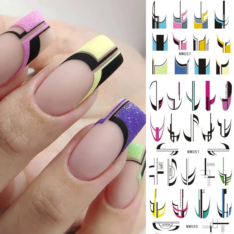 Graphic Art Nail Water Decals | Abstract Lines, Y2K Hearts & Swirls Nail Slider Stickers NM049-060