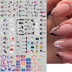 Graphic Art Nail Water Decals | Abstract Lines, Y2K Hearts & Swirls Nail Slider Stickers NM049-060