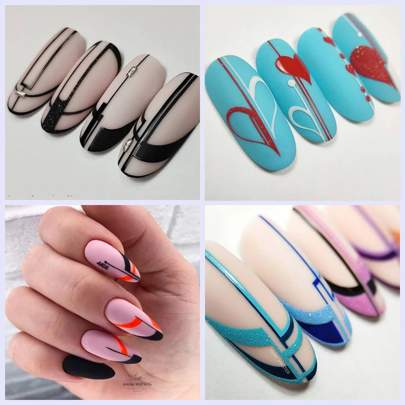 Graphic Art Nail Water Decals | Abstract Lines, Y2K Hearts & Swirls Nail Slider Stickers NM049-060