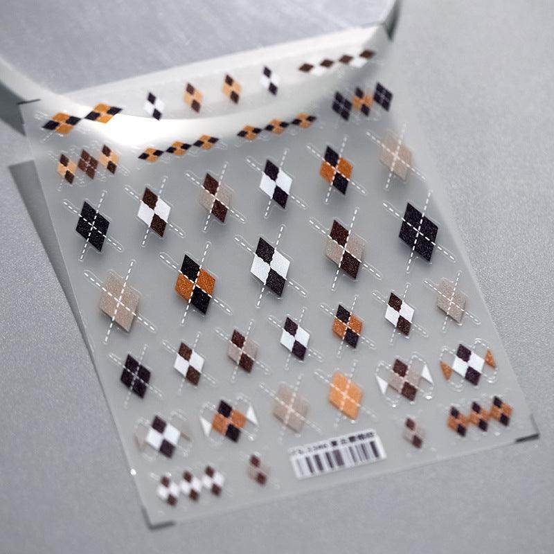 Grid Nail Art Sticker 5D Embossed Checked Print Sticker Decals TS3346 - Nail MAD