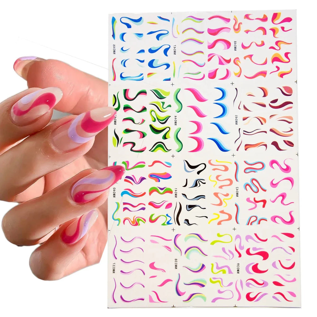 Groovy Swirl & Wavy Lines Nail Water Decals | Abstract Y2K Nail Stickers NM037-48