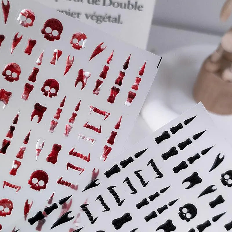 Halloween Nail Art Stickers Skull Teeth Design Adhesive Slider Sticker Decals TS1948