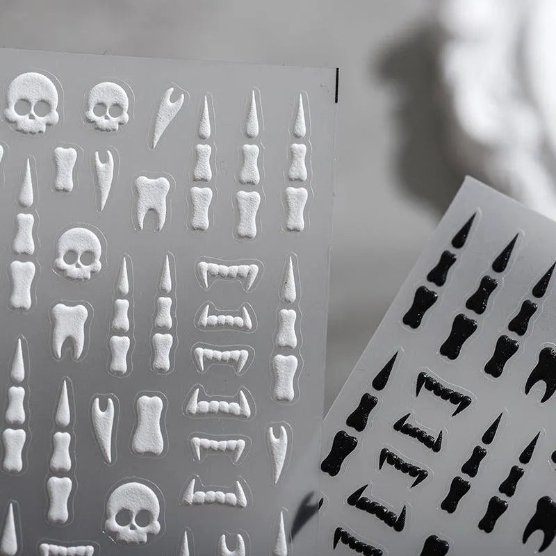 Halloween Nail Art Stickers Skull Teeth Design Adhesive Slider Sticker Decals TS1948