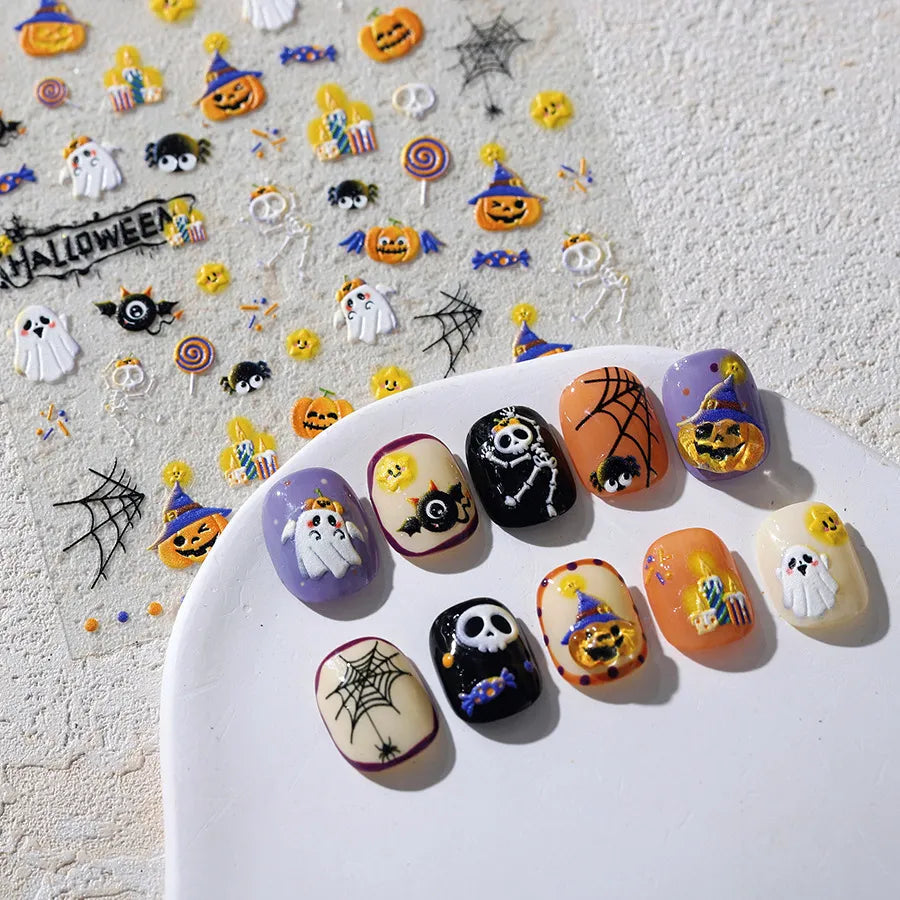 Halloween Nail Stickers | Cute Spooky Pumpkin Ghost Bat Nail Decals TS3863