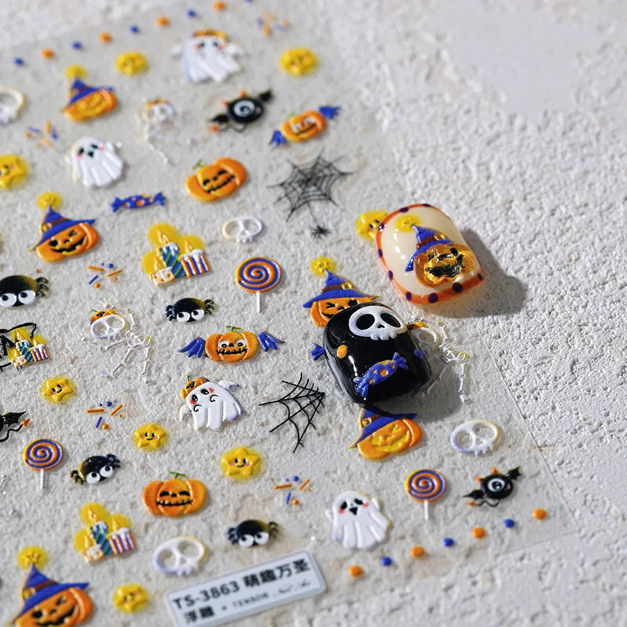 Halloween Nail Stickers | Cute Spooky Pumpkin Ghost Bat Nail Decals TS3863