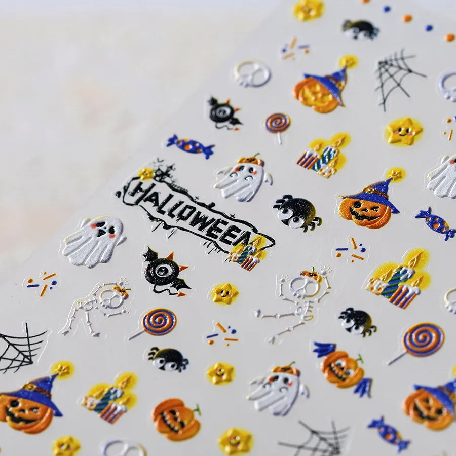 Halloween Nail Stickers | Cute Spooky Pumpkin Ghost Bat Nail Decals TS3863