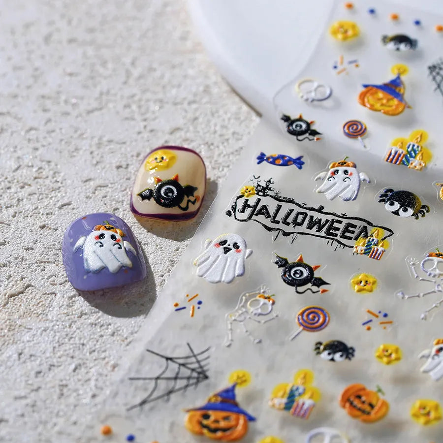 Halloween Nail Stickers | Cute Spooky Pumpkin Ghost Bat Nail Decals TS3863