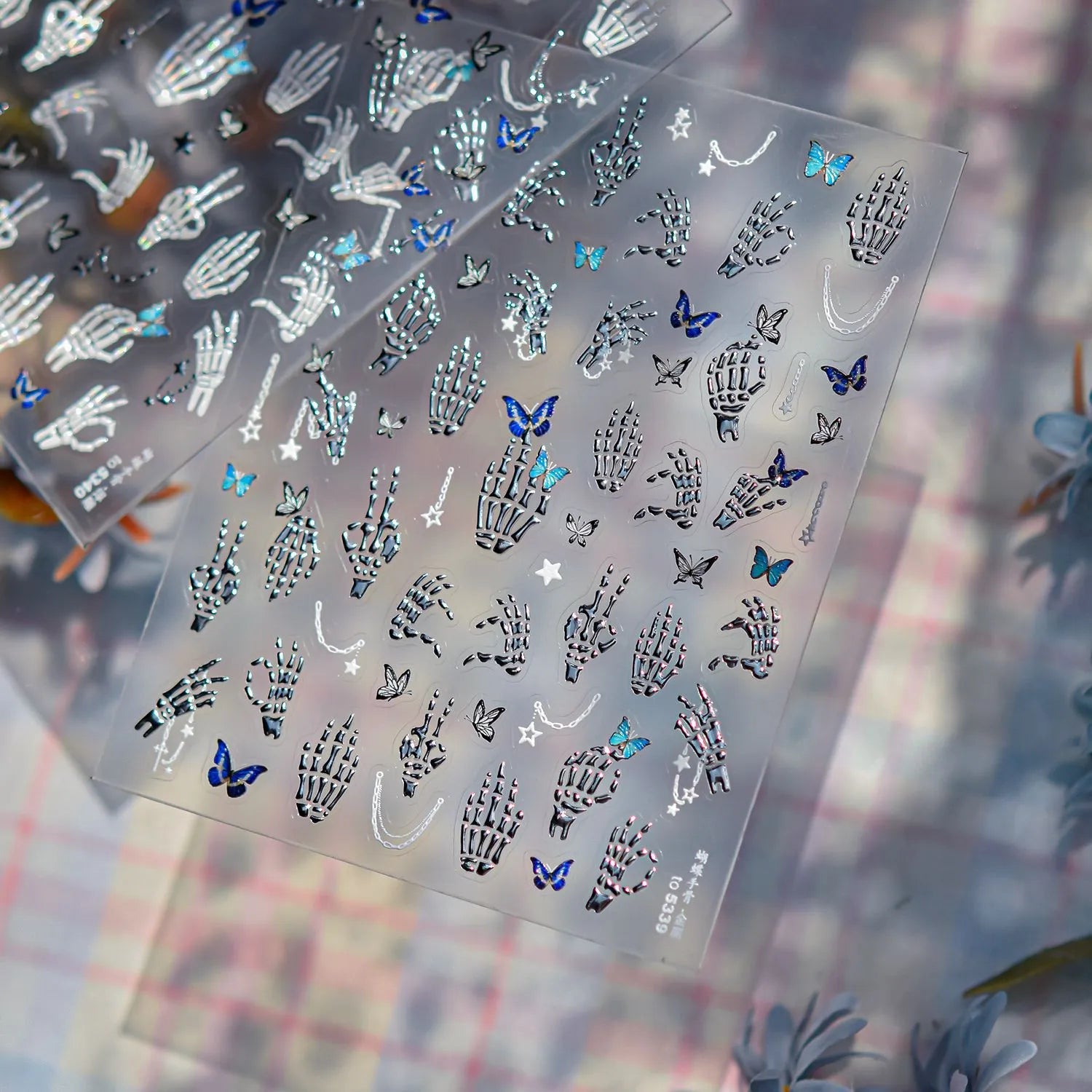 Halloween Skeleton Hand & Butterfly Nail Stickers - Spooky 3D DIY Manicure Decals to5339