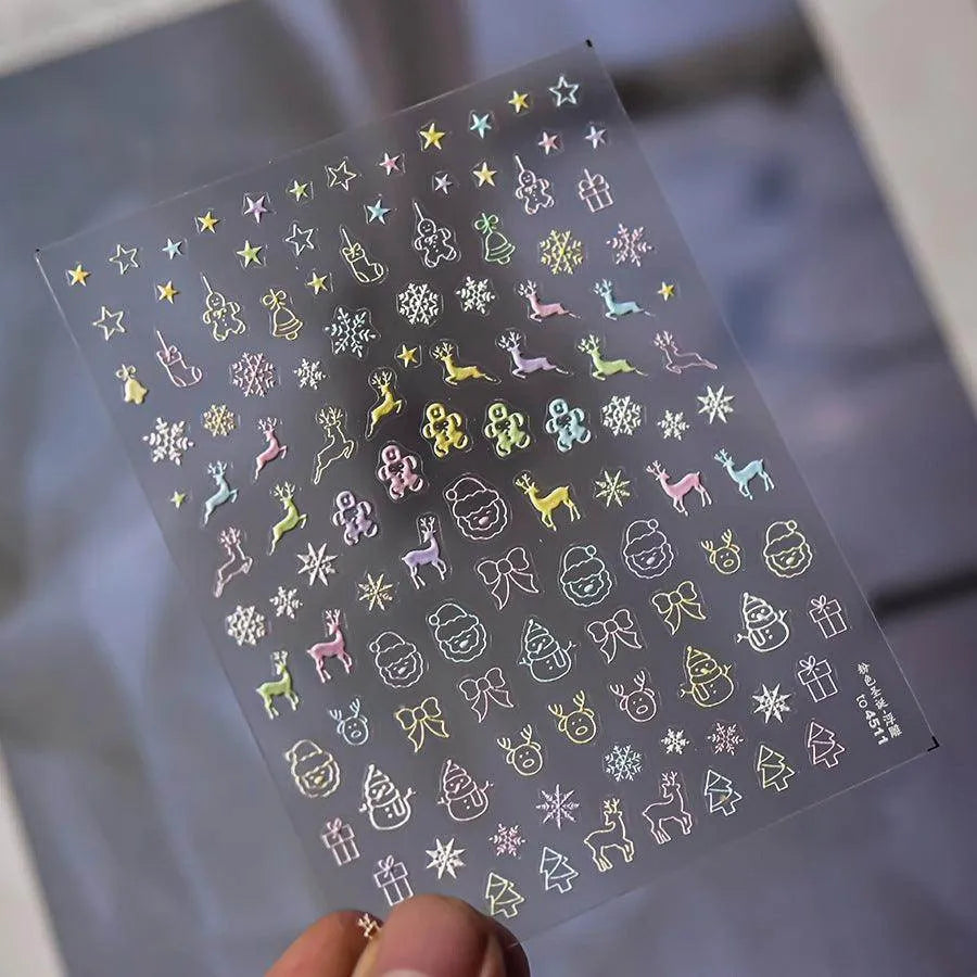 Happy Snowman Nail Art Stickers Adhesive Embossed Snowflake Tree Sticker Decals to4511