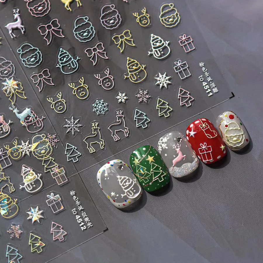 Happy Snowman Nail Art Stickers Adhesive Embossed Snowflake Tree Sticker Decals to4511