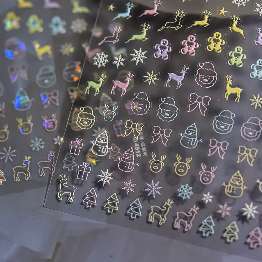 Happy Snowman Nail Art Stickers Adhesive Embossed Snowflake Tree Sticker Decals to4511