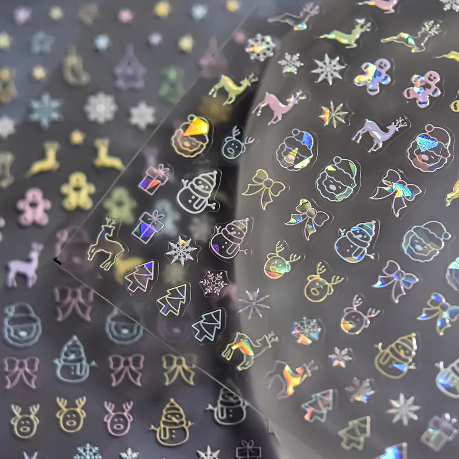 Happy Snowman Nail Art Stickers Adhesive Embossed Snowflake Tree Sticker Decals to4511