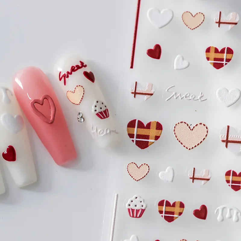Heart Nail Art Stickers Adhesive Slider Sweet Cake Heart Sticker Decals TS2169